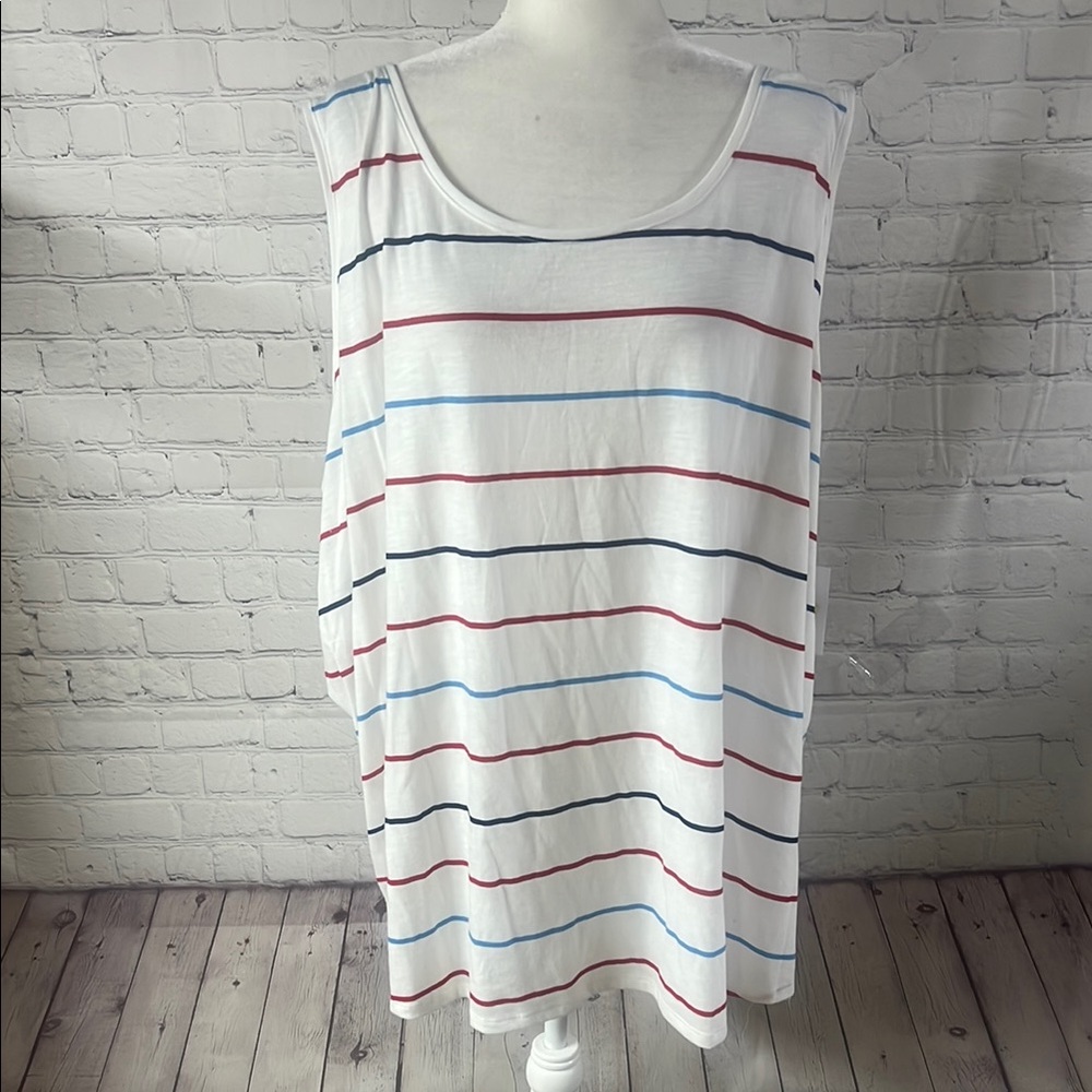 Sonoma 4X Striped Sleeveless Top - White with Red, Blue, Stripes